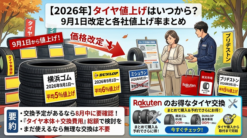 【2026年】タイヤ値上げはいつから?9月1日改定と各社値上げ率まとめ