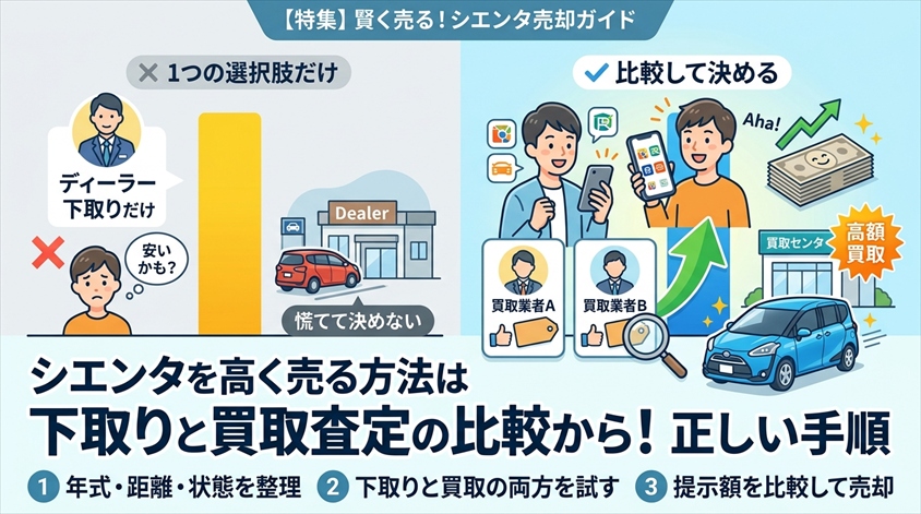 シエンタを高く売る方法は下取りと買取査定の比較から始める正しい手順