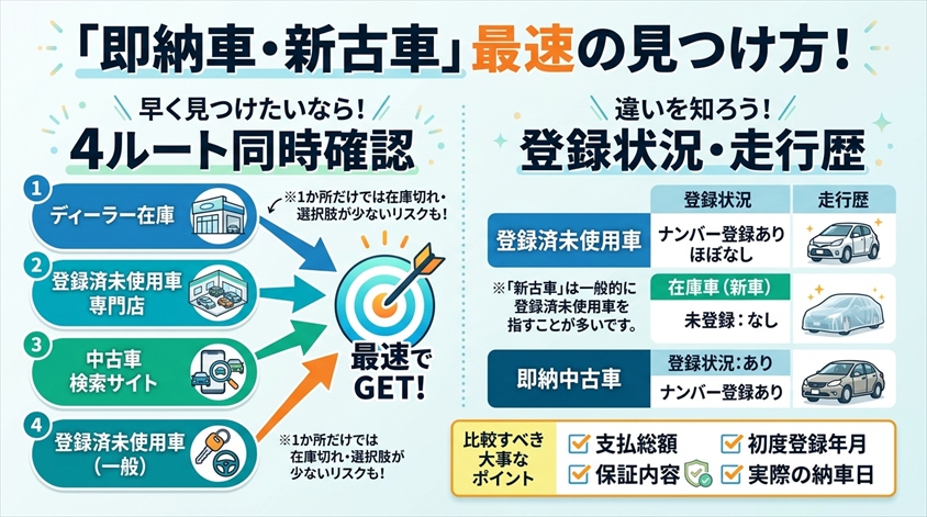 即納車を探す具体的な4つのルート