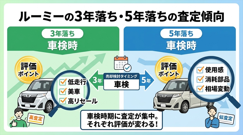 ルーミーの3年落ち・5年落ちの査定傾向