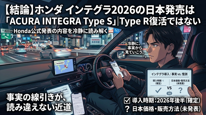 【結論】ホンダ インテグラ2026の日本発売は「ACURA INTEGRA Type S」|Type R復活ではない