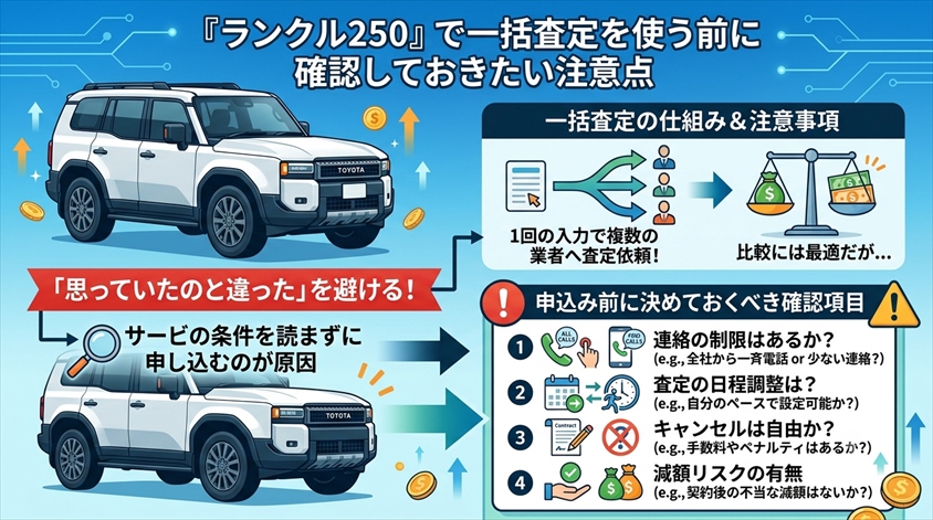 ランクル250で一括査定を使う前に確認しておきたい注意点