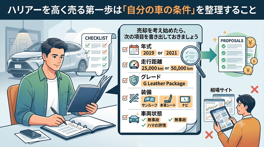 ハリアーを高く売る第一歩は「自分の車の条件」を整理すること