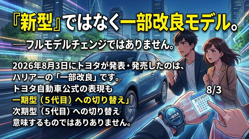 2026年8月3日、ハリアーは「新型」ではなく一部改良モデルが発売された