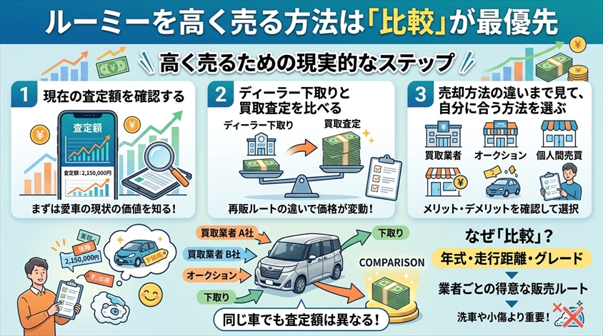 ルーミーを高く売る方法は「比較」が最優先