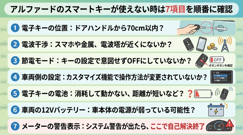 アルファードのスマートキーが使えない時は7項目を順番に確認