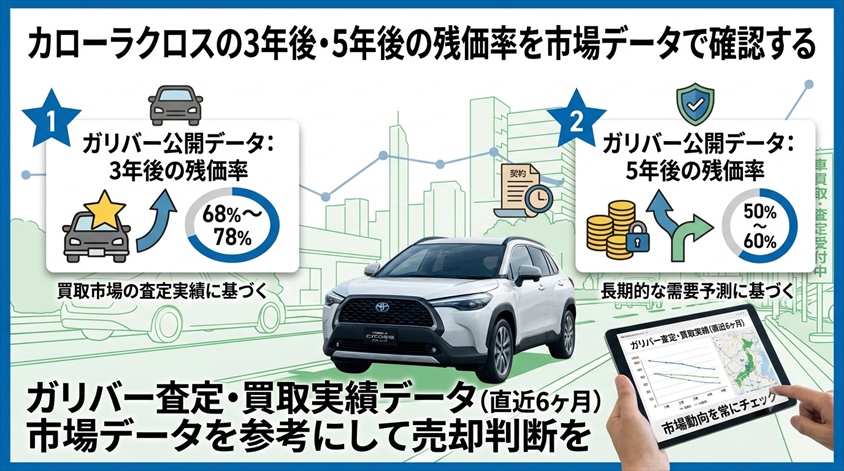 カローラクロスの3年後・5年後の残価率を市場データで確認する