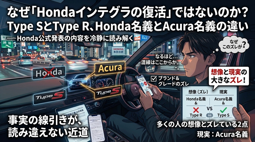 なぜ「Hondaインテグラの復活」ではないのか? Type SとType R、Honda名義とAcura名義の違い