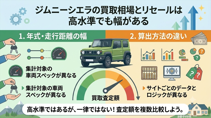 ジムニーシエラの買取相場とリセールは高水準でも幅がある