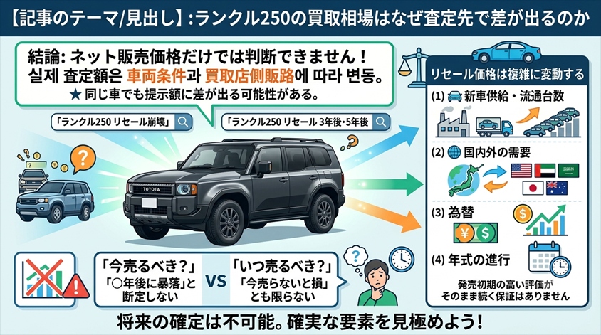 ランクル250の買取相場はなぜ査定先で差が出るのか