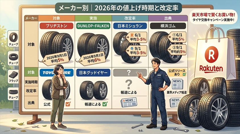 メーカー別|2026年の値上げ時期と改定率