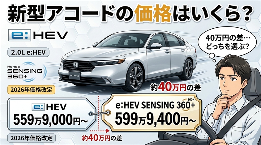 新型アコードの価格はいくら?2026年7月改良後は595万1,000円から