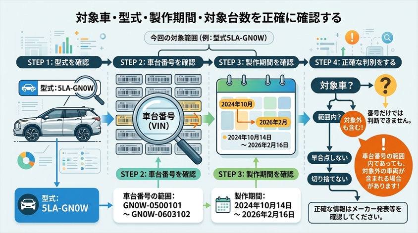 対象車・型式・製作期間・対象台数を正確に確認する