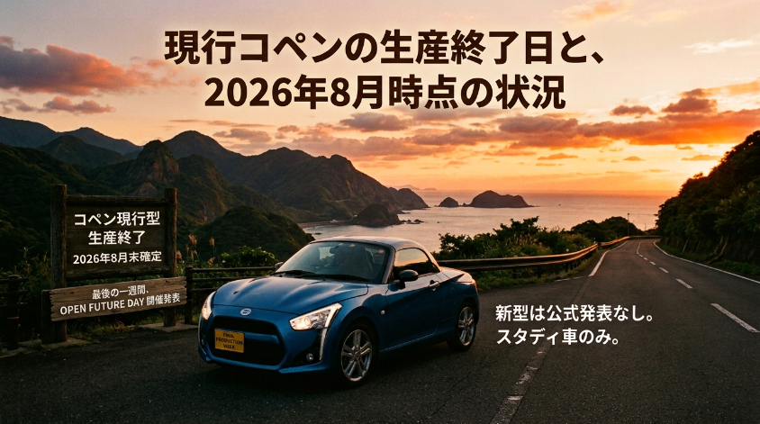 現行コペンの生産終了日と、2026年8月時点の状況
