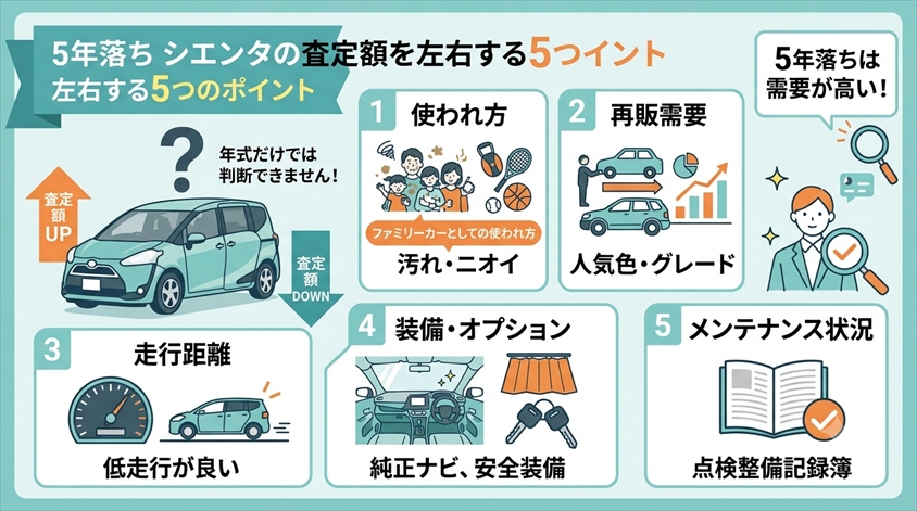 5年落ちシエンタの査定額を左右する5つのポイント