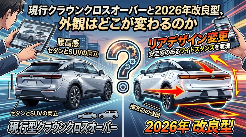 現行クラウンクロスオーバーと2026年改良型、外観はどこが変わるのか