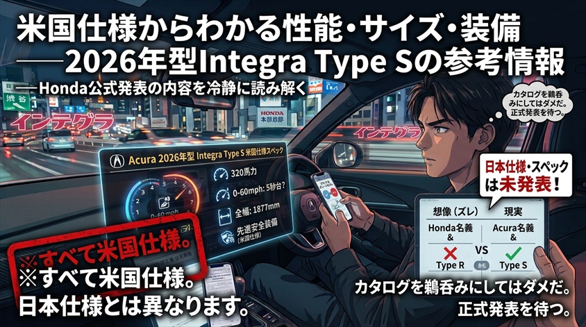 米国仕様からわかる性能・サイズ・装備――2026年型Integra Type Sの参考情報