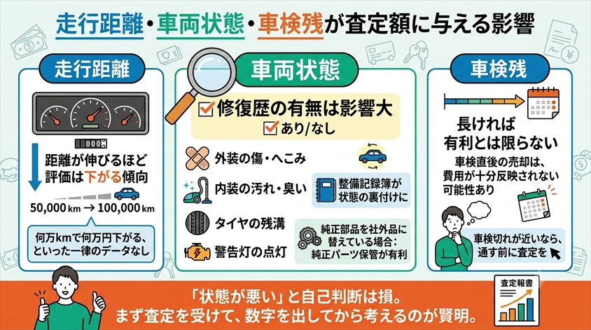 走行距離・車両状態・車検残が査定額に与える影響