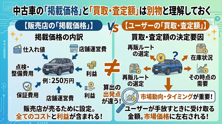 中古車の「掲載価格」と「買取・査定額」は別物と理解しておく