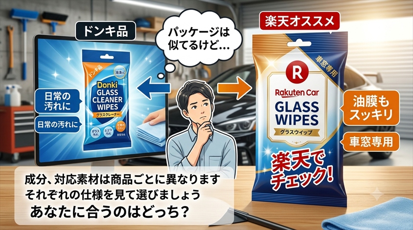 ドンキ品と楽天の車用ガラスクリーナーシート、どう選び分ける?
