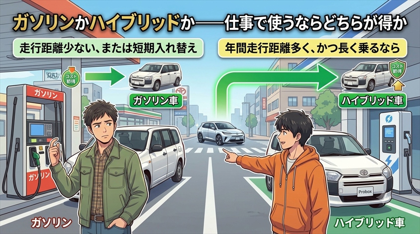 ガソリンかハイブリッドか——仕事で使うならどちらが得か