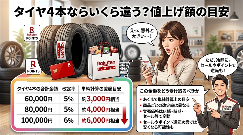 タイヤ4本ならいくら違う?値上げ額の目安