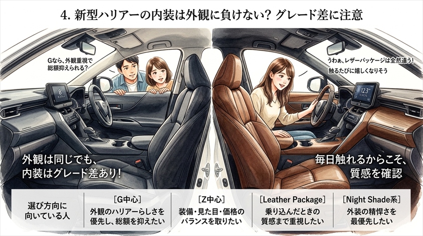 新型ハリアーの内装は外観に負けない?グレード差に注意