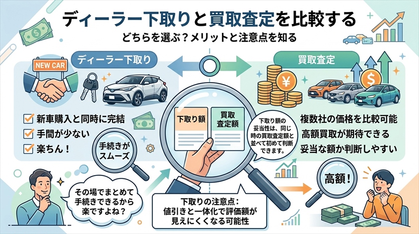 ディーラー下取りと買取査定を比較する