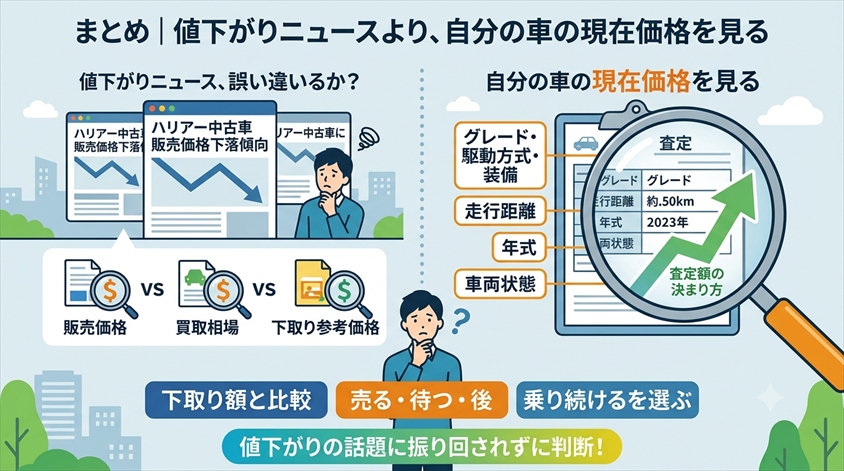 まとめ｜値下がりニュースより、自分の車の現在価格を見る