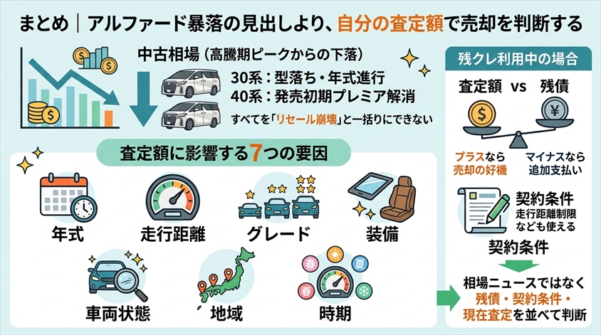 まとめ｜アルファード暴落の見出しより、自分の査定額で売却を判断する