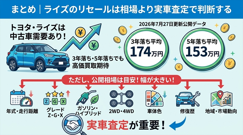 まとめ|ライズのリセールは相場より実車査定で判断する