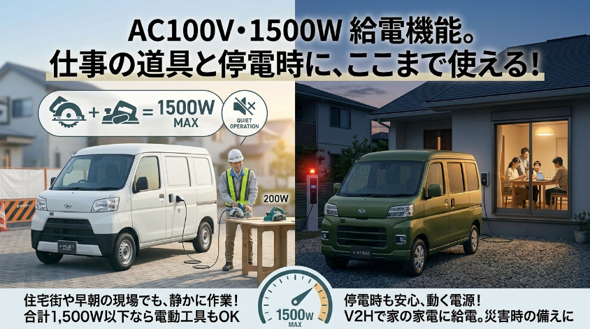 AC100V・1500Wの給電機能は、仕事道具や停電時にどこまで使えるか