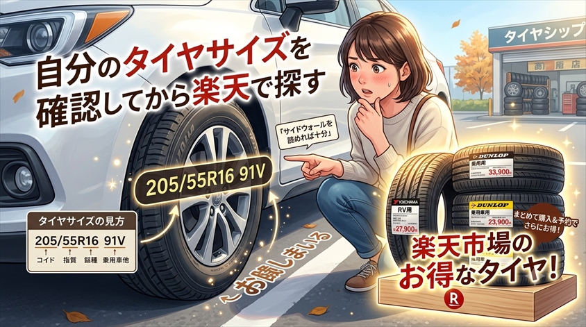 自分のタイヤサイズを確認してから楽天で探す