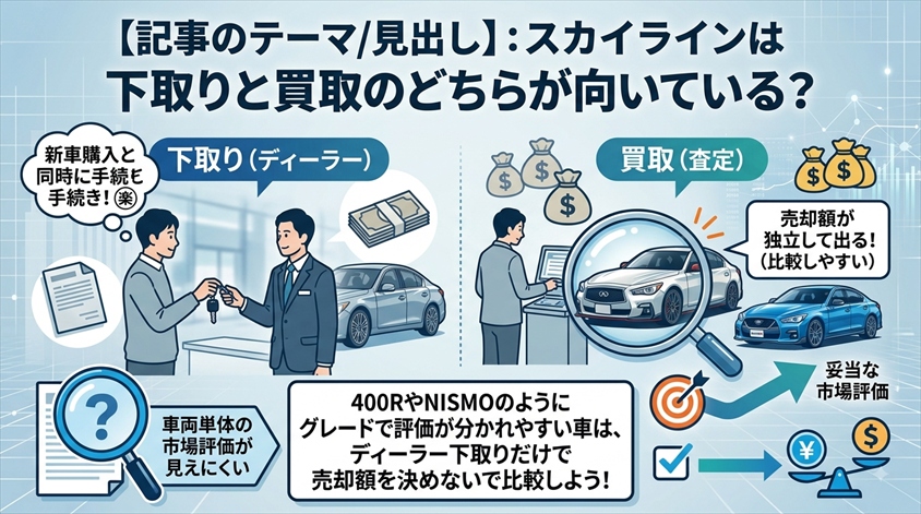 スカイラインは下取りと買取のどちらが向いている？