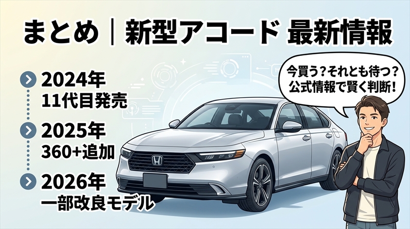 まとめ|新型アコードは2026年7月改良が最新、次期型は公式発表を待とう
