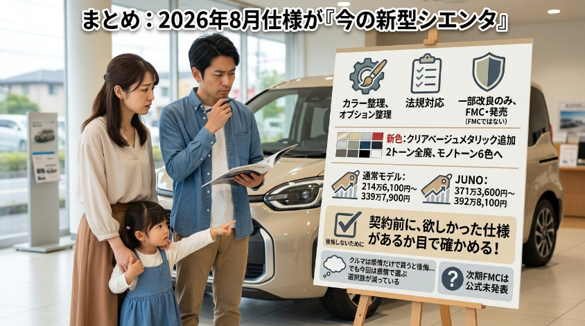 まとめ:2026年8月仕様が「今の新型シエンタ」
