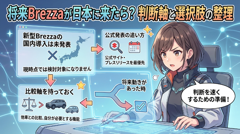 将来Brezzaが日本に来たら? 判断軸と選択肢の整理