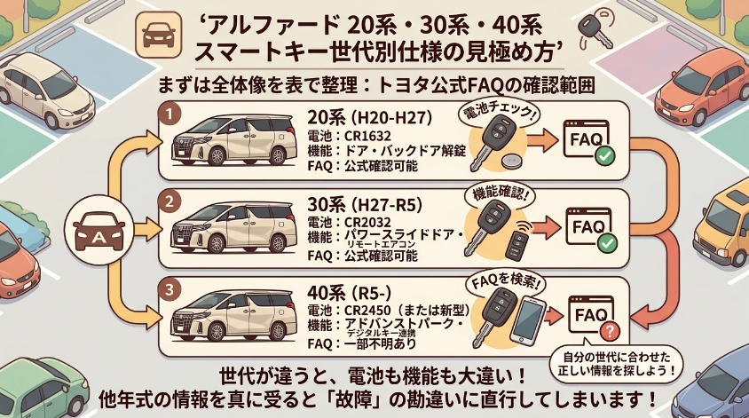 20系・30系・40系で何が違う？世代別スマートキー仕様の見極め方