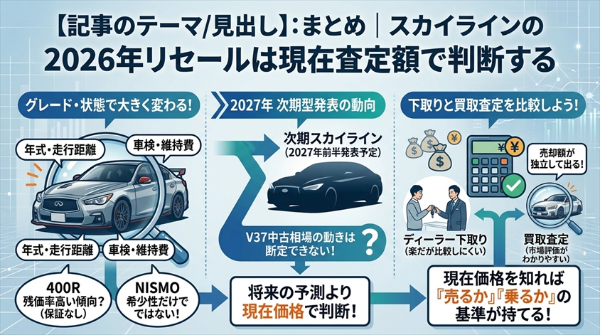 まとめ｜スカイラインの2026年リセールは現在査定額で判断する