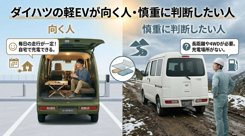 ダイハツの軽EVが向く人・慎重に判断したい人
