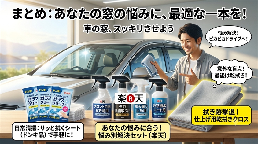 まとめ:自分の悩みに合うガラスクリーナーで車の窓をスッキリさせよう