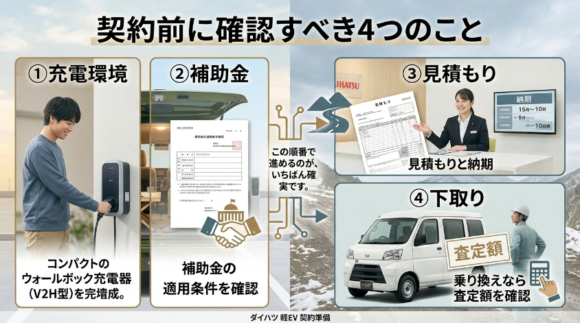 契約前に確認すべき4つのこと：充電環境・補助金・見積もり・下取り