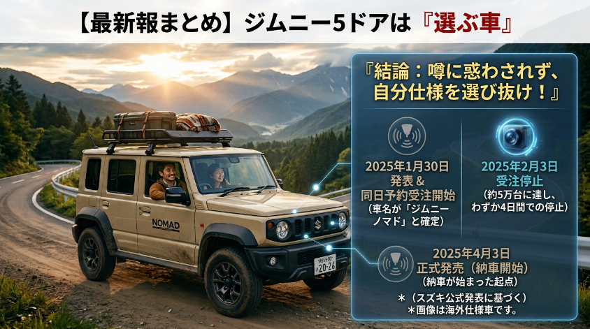 まとめ：ジムニー5ドアは「待つ車」ではなく「選ぶ車」