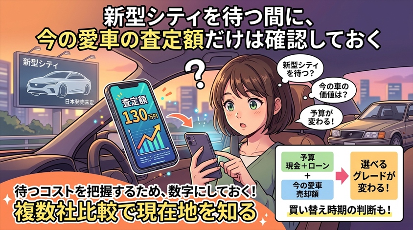 新型シティを待つ間に、今の愛車の査定額だけは確認しておく