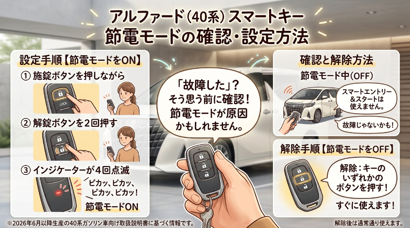 スマートキーの設定・節電モードの確認方法