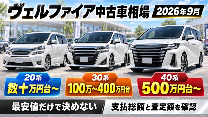 ヴェルファイア中古車相場【2026年9月】20系・30系・40系の価格帯