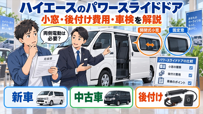ハイエースのパワースライドドア|小窓・後付け費用・車検を解説