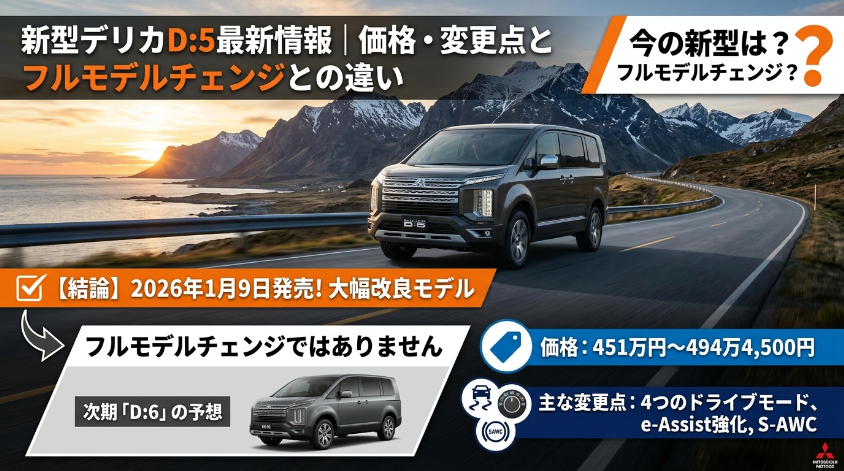新型デリカD:5最新情報｜価格・変更点とフルモデルチェンジとの違い