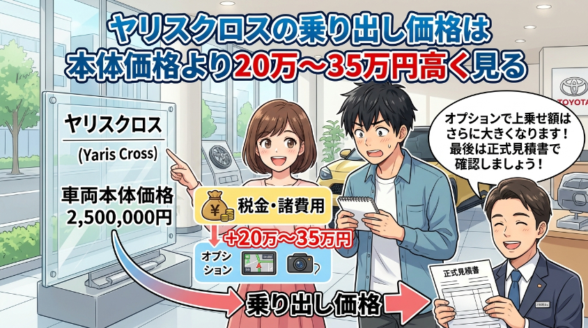 ヤリスクロスの乗り出し価格は本体価格より20万〜35万円高く見る