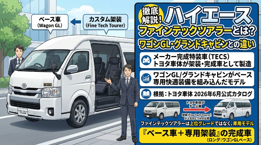 ハイエース ファインテックツアラーとは?通常のワゴンGL・グランドキャビンとの違い